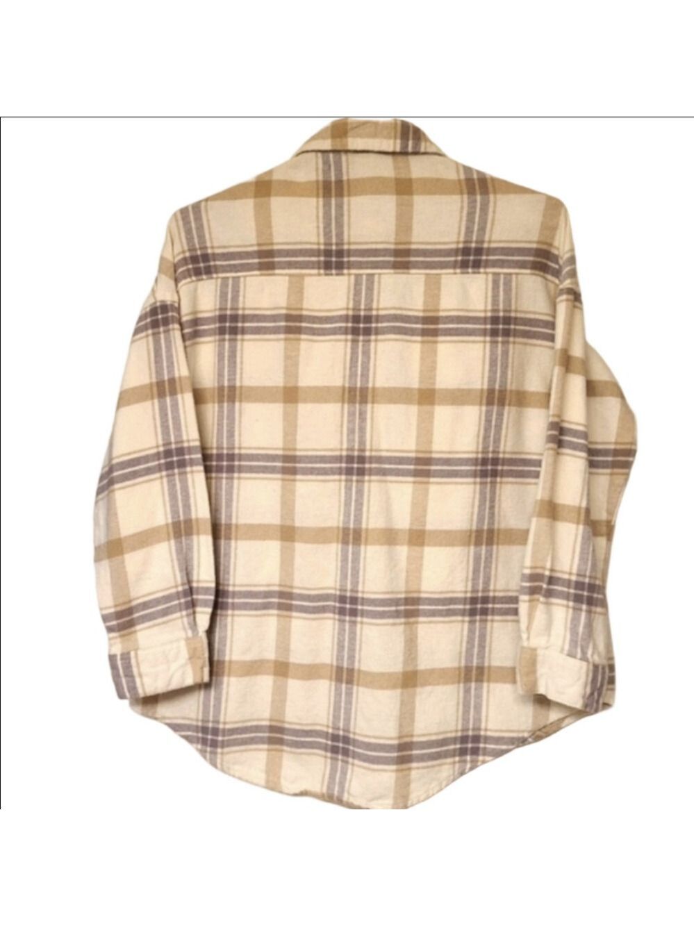 ​Ardene Small Beige Tan Plaid Flannel Shirt Oversized Button Down Shacket Top